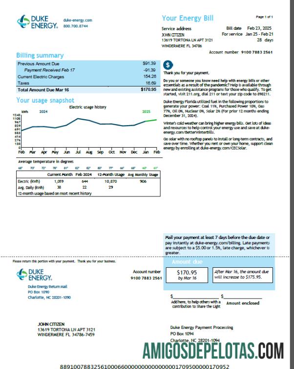 Para baixar modelo de conta de serviços públicos Duke Energy dos EUA em formatos Word e PDF, versão 5
